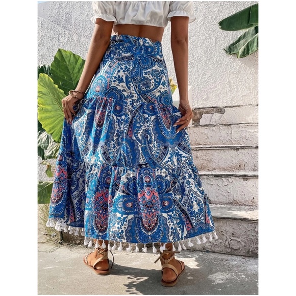 Paisley Print Tassel Hem Maxi Skirt - Picture 4 of 10